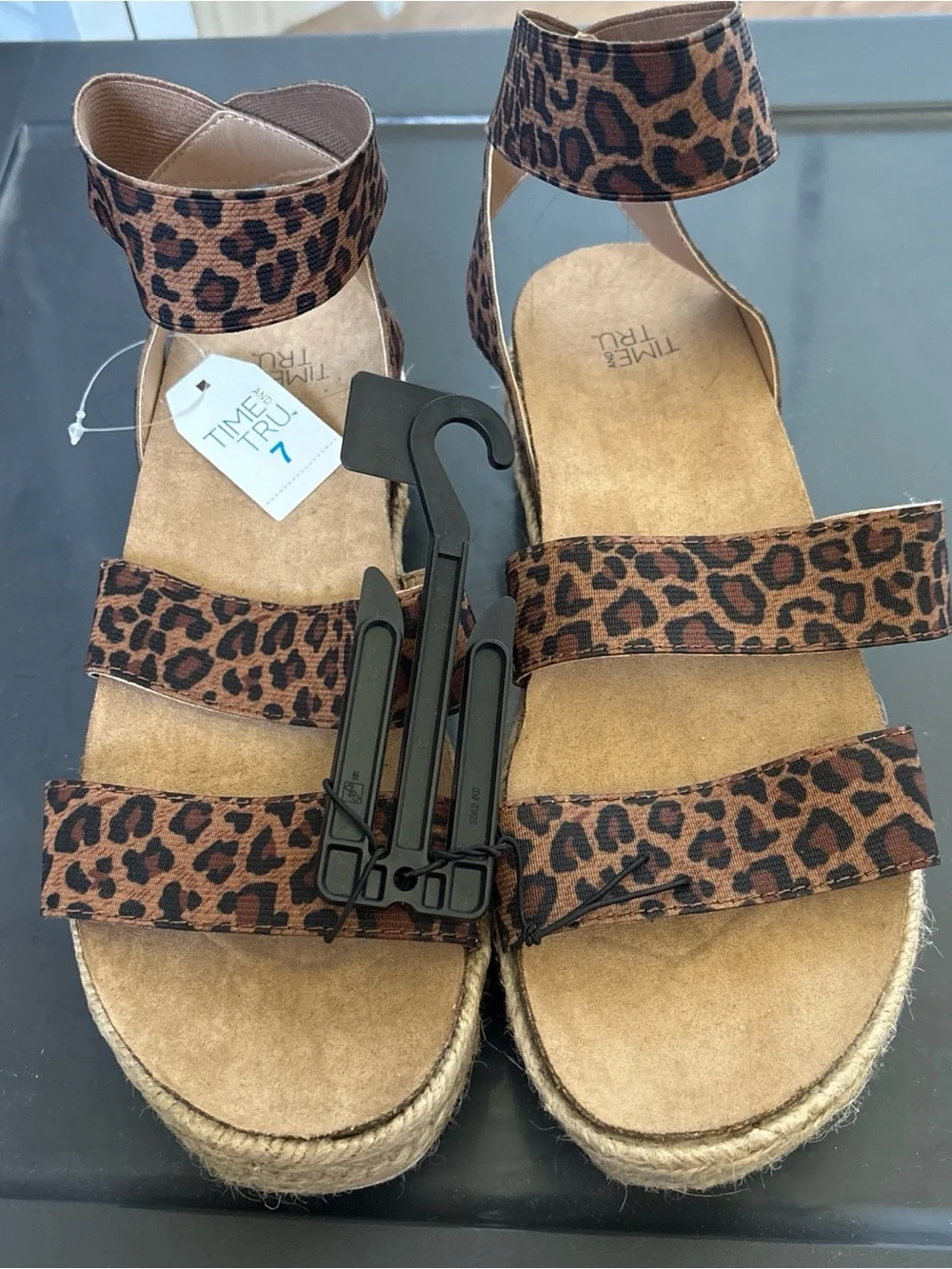 Time and Tru Leopard Print Platform Sandals - Brown/Black